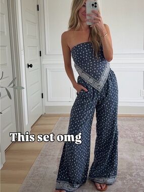 wild fable Navy Paisley Strapless Jumpsuit